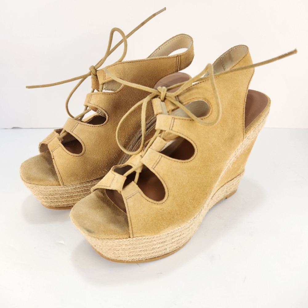Andre Assous‎ Women's Yellow Lace-up Platform Espadrilles Size 37 (6.5-7)